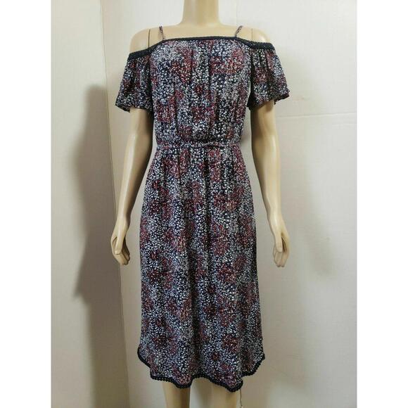 Dresses & Skirts - M&S Collection Off Shoulder Floral Navy Mix Dress Size UK 8 EUR 36 US 4(S) NWT!